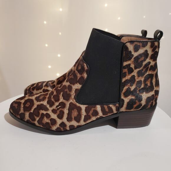 Yosi Samra Daryll Calf Hair Animal Print Chelsea Ankle Booties Womens Size 9 - Picture 1 of 12